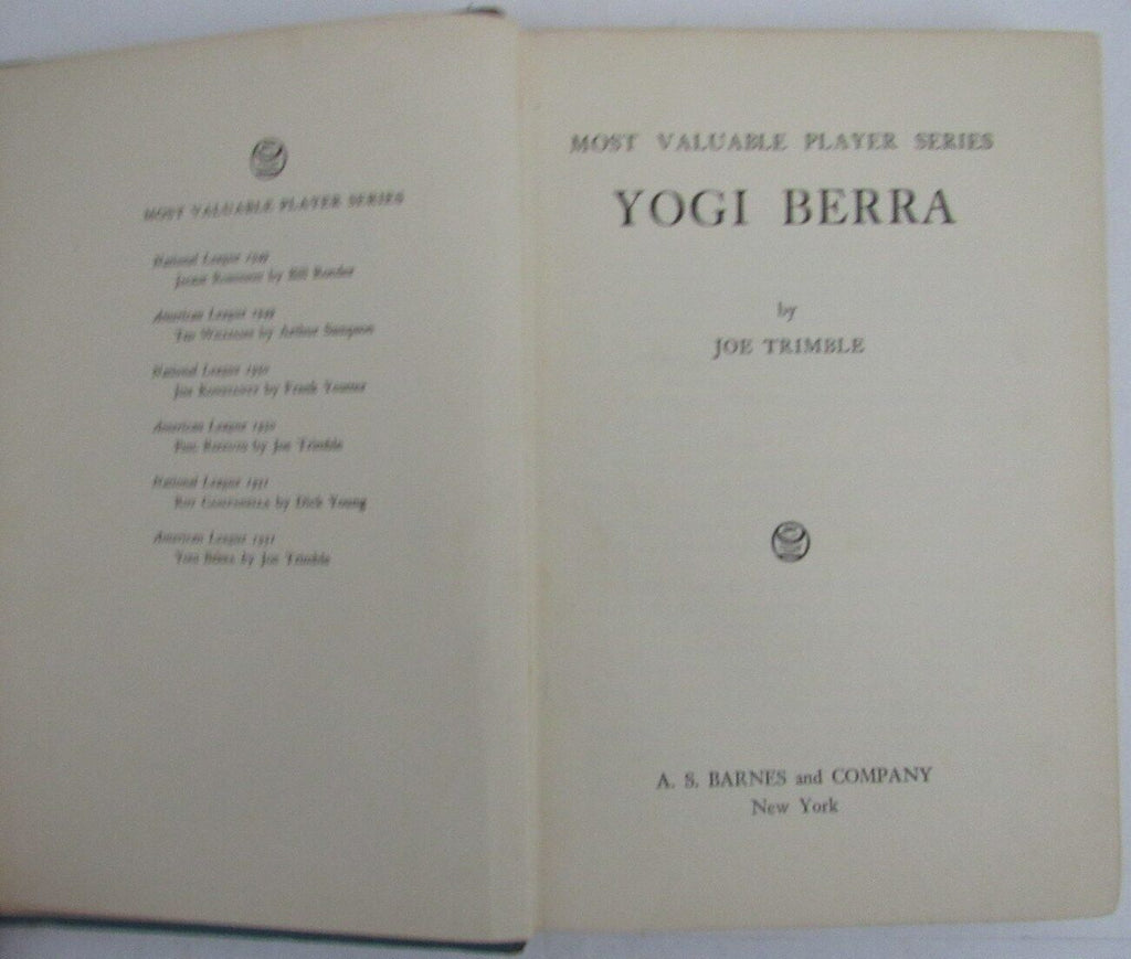 Vintage "Yogi Berra" by Joe Trimble 1952 1st Edition Book 179385