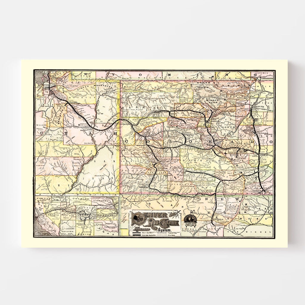 Vintage Map of Denver & Rio Grande Railroad System 1883