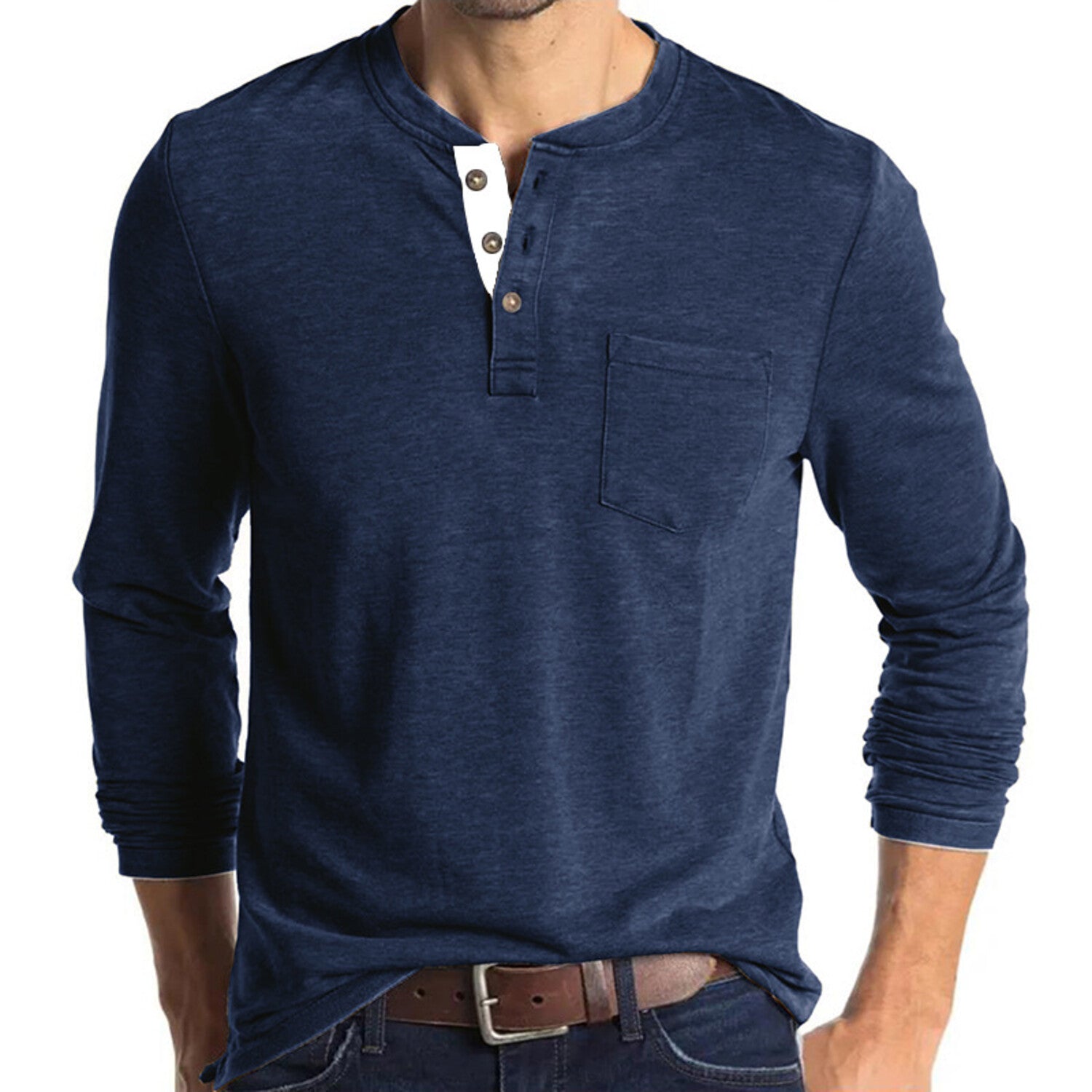 Pocket Henley Long Sleeve // Dark blue