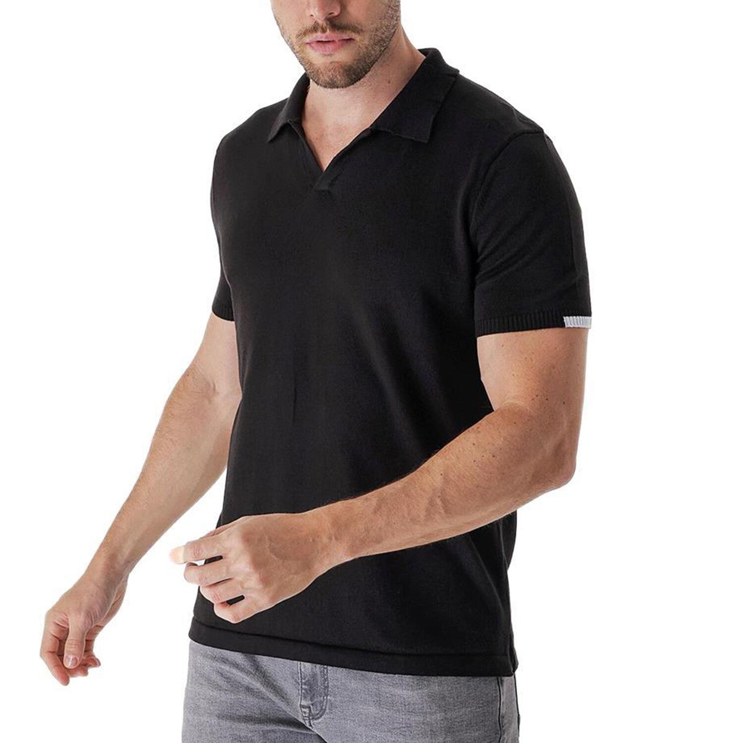 Knitwear Polo w/ Sleeve & Back Detail // Black