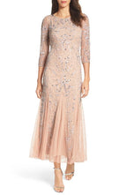 Pisarro Nights Illusion Sleeve Beaded A-Line Gown in Blush, Size 14