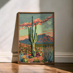 Vintage Paint By Numbers Style Arizona Desert Landscape Art Print