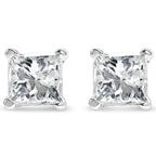 AGS Certified 2/5 Cttw Princess Cut Diamond 14K White Gold 4-Prong Solitaire Square Stud Earrings (L-M Color, I1-I2 Clarity)