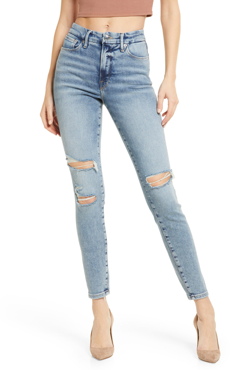 Good American Good Legs High Waist Distressed Skinny Jeans in Indigo094  Size 00