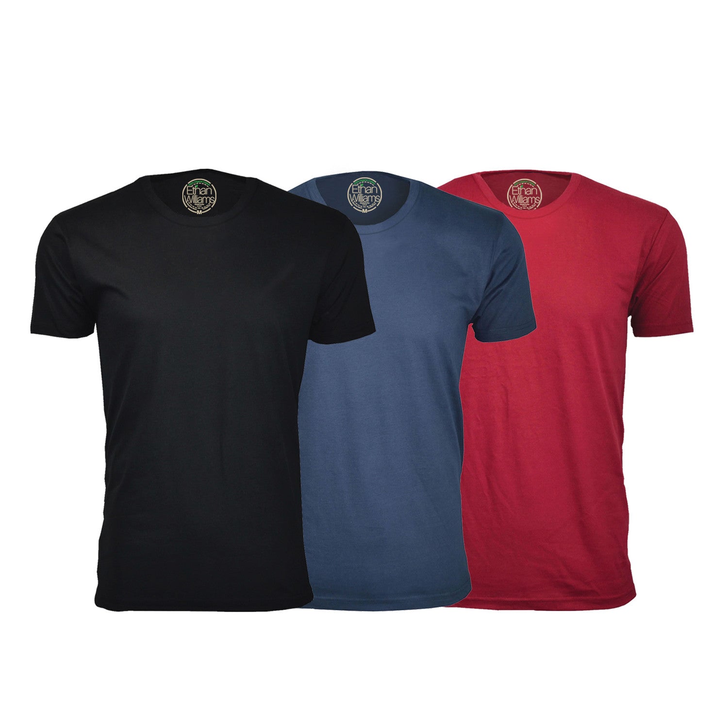 Semi-Fitted Crew Neck T-Shirt // Black + Navy + Red // Pack of 3