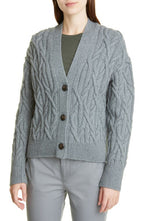 Vince Interlocking Cable Cardigan in Light Slate/Tide Pool, Size X-Large