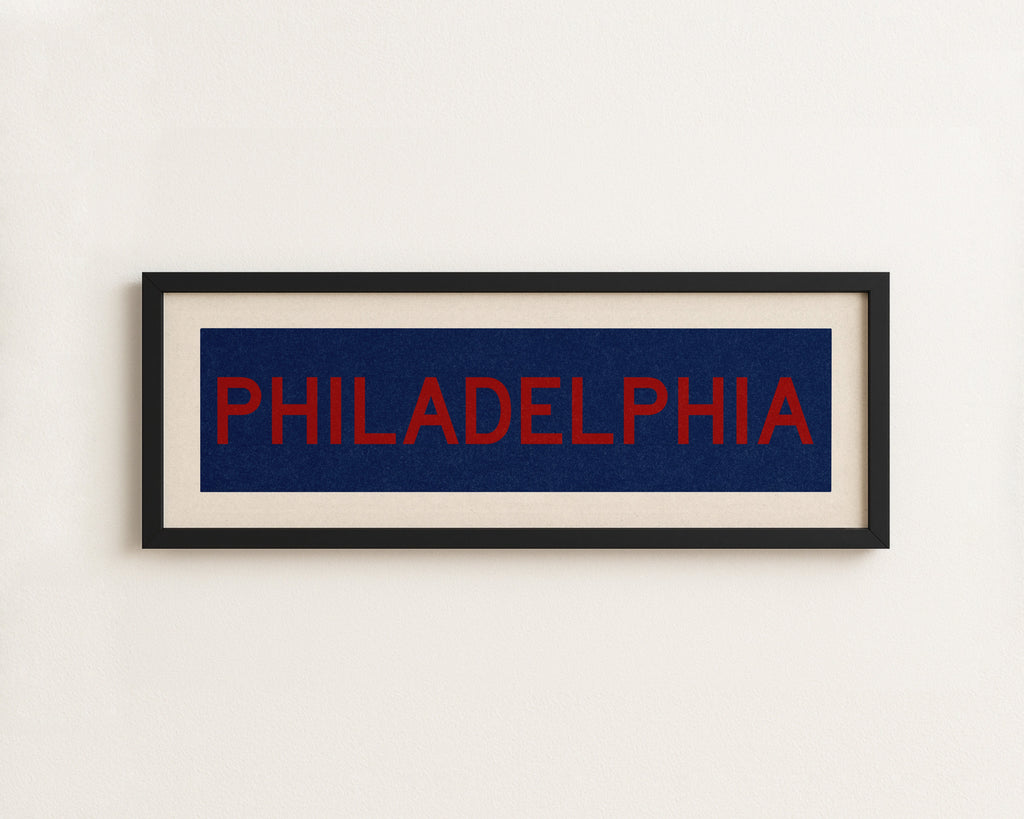 Framed Philadelphia Blue and Red Bus Scroll