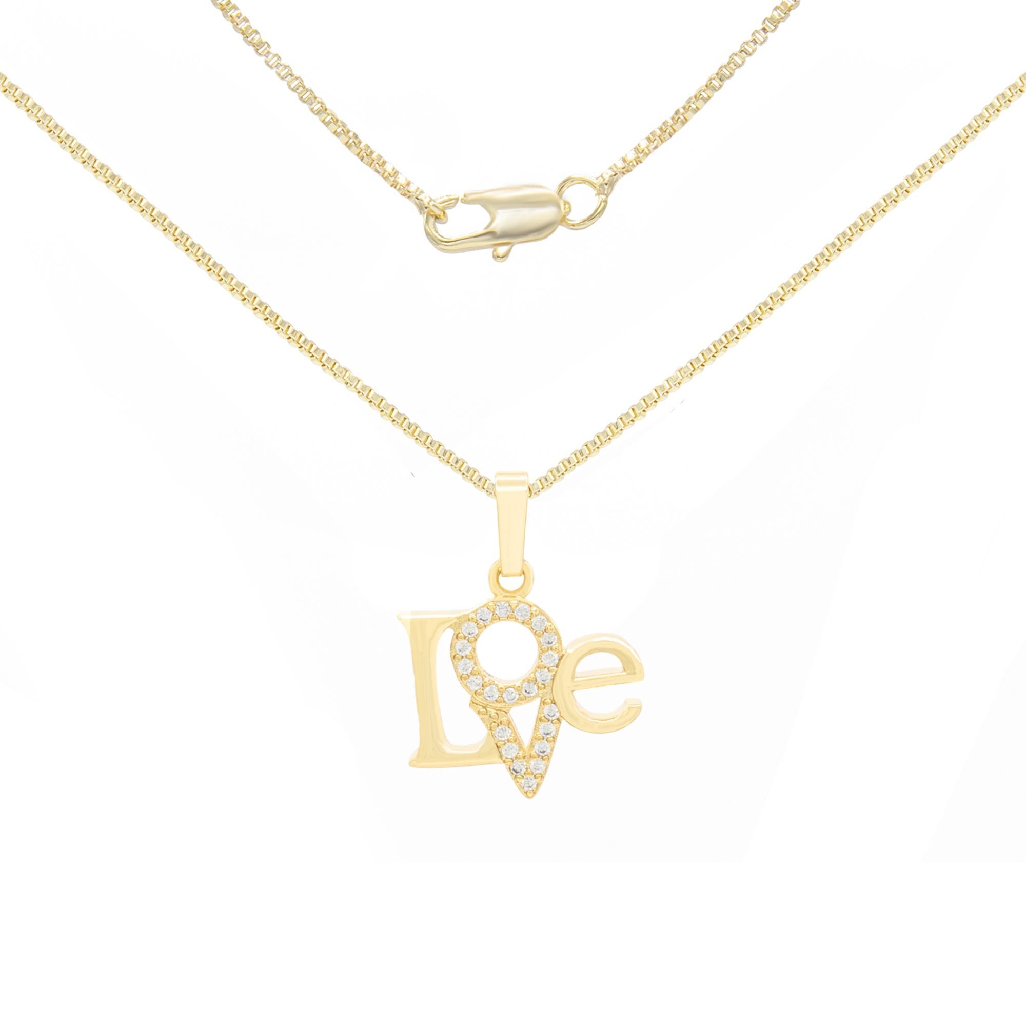 Cubic Zirconia 14K Gold Filled Triangle Love Pendant Necklace Set
