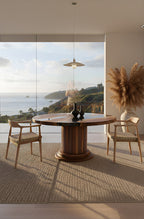 Round Dining Table with Solid Wood Drum Pedestal Base