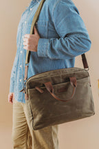 Normandy Men's Briefcase | Fatigue Waxed Canvas