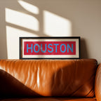 Framed Houston Baby Blue Bus Scroll