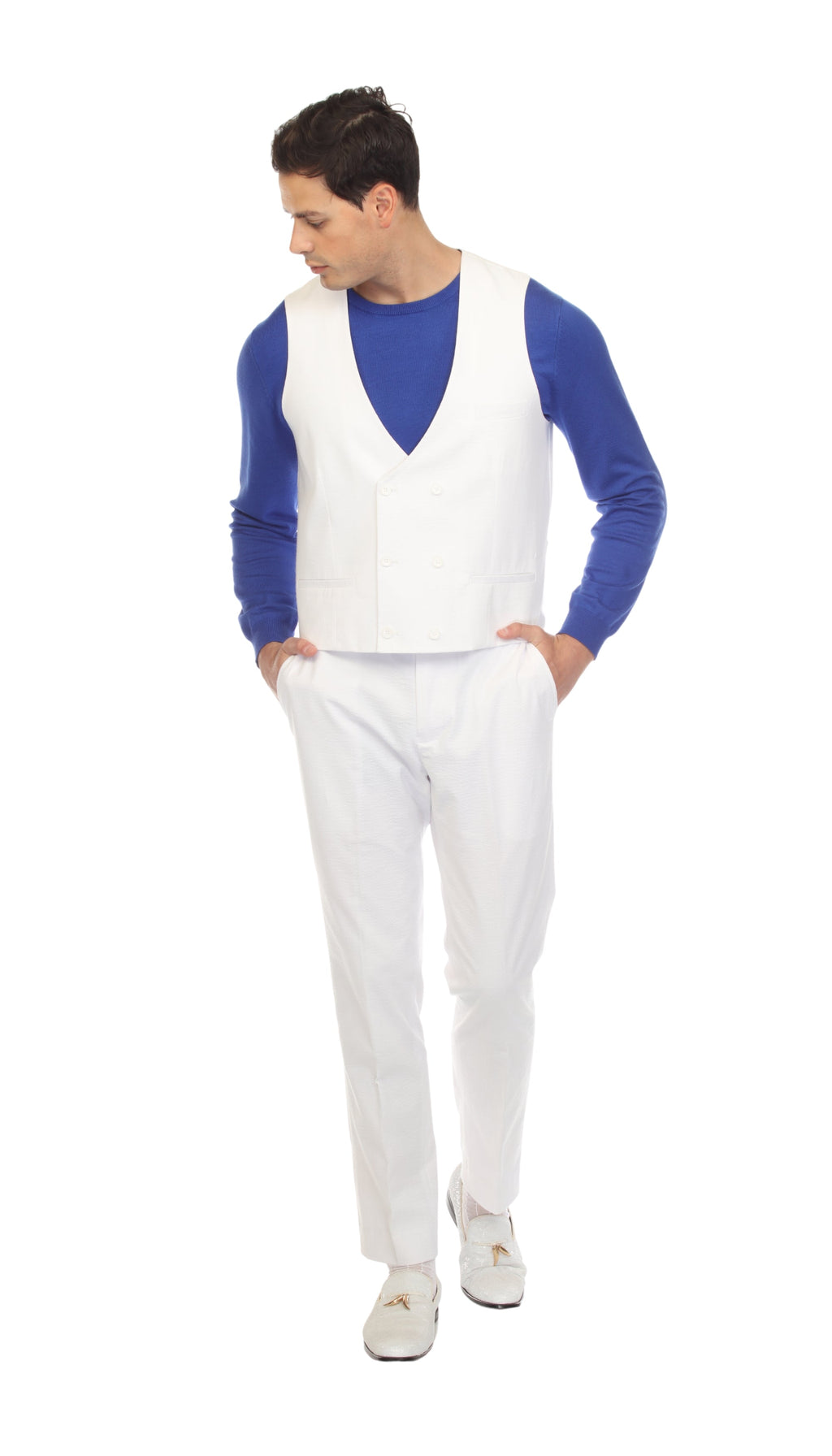 Men's White Double Breasted Seersucker Vest – Grant