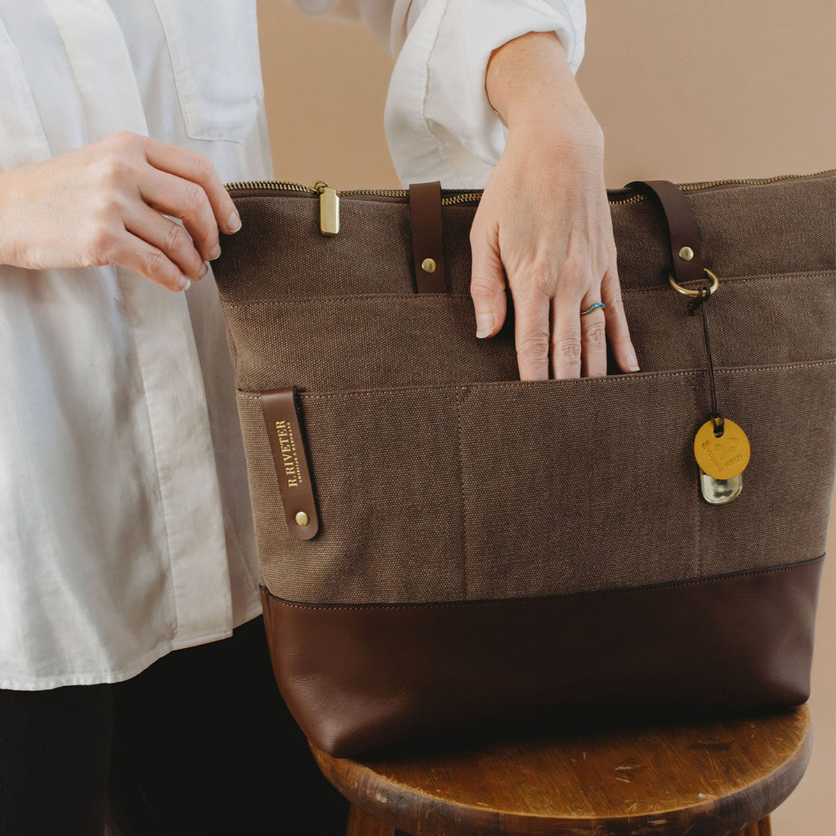 Harriet Tote Bag | Chocolate Washed Canvas + Brown Leather