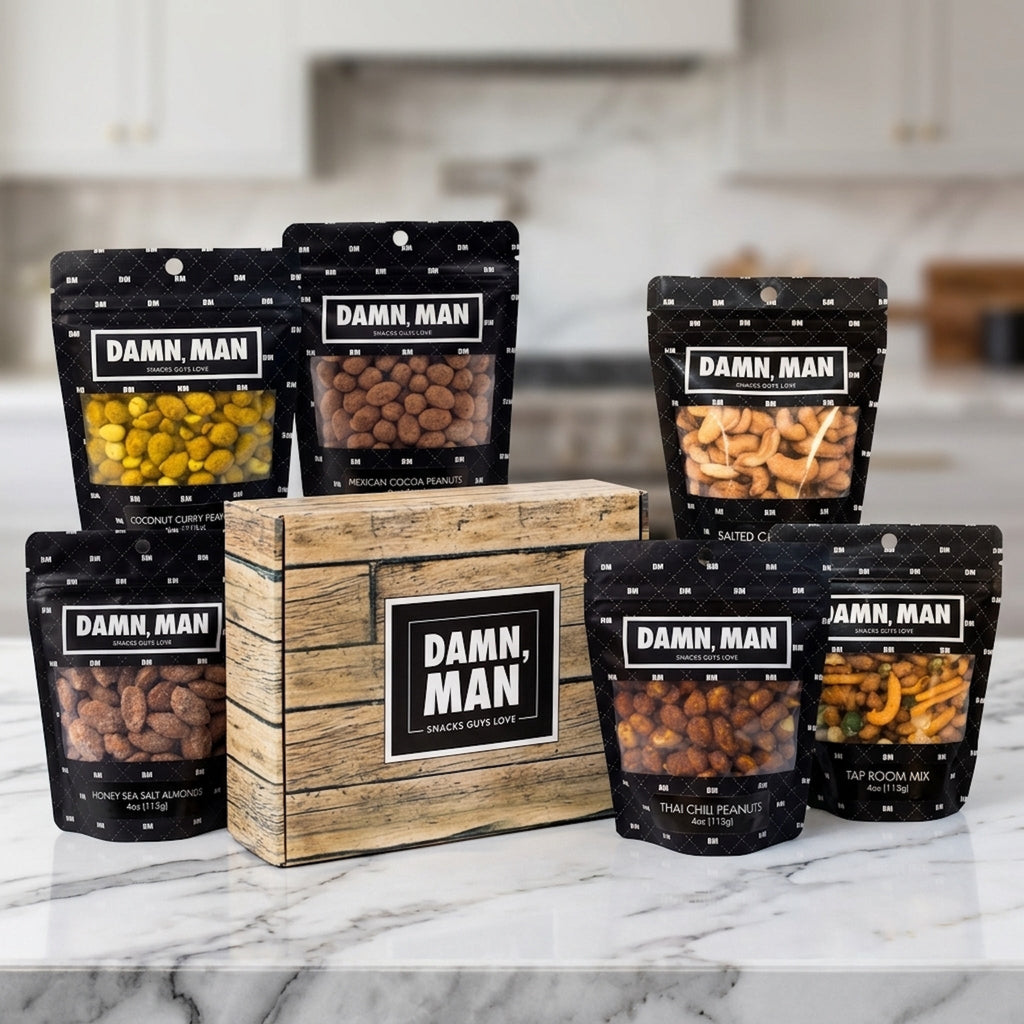 Gourmet Manly Nut Box Gift for Men - 6 Snacks