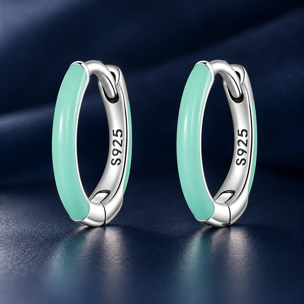 925 Sterling Silver Earrings with Enamel Finish, 1.2cm for Women