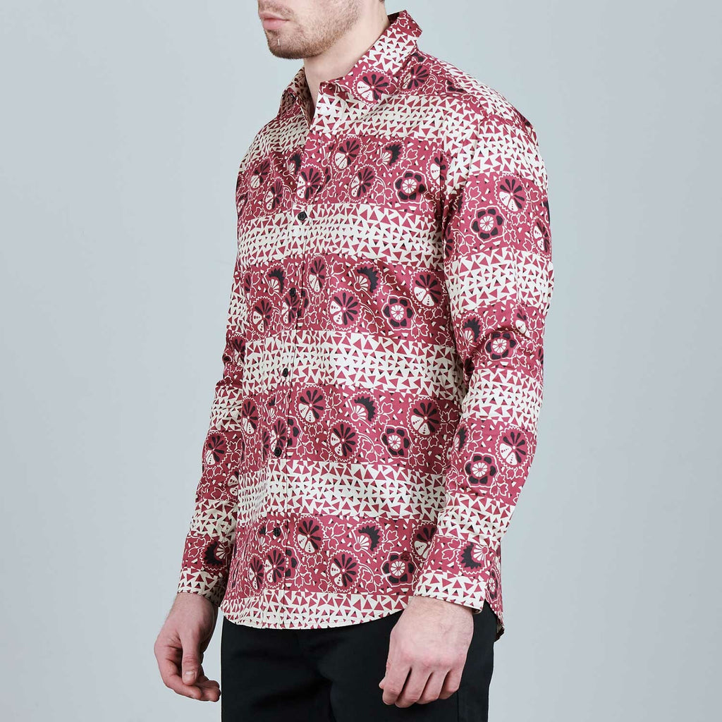 Buffalo Bill Bandana Long-Sleeve Button-Down Shirt // Red