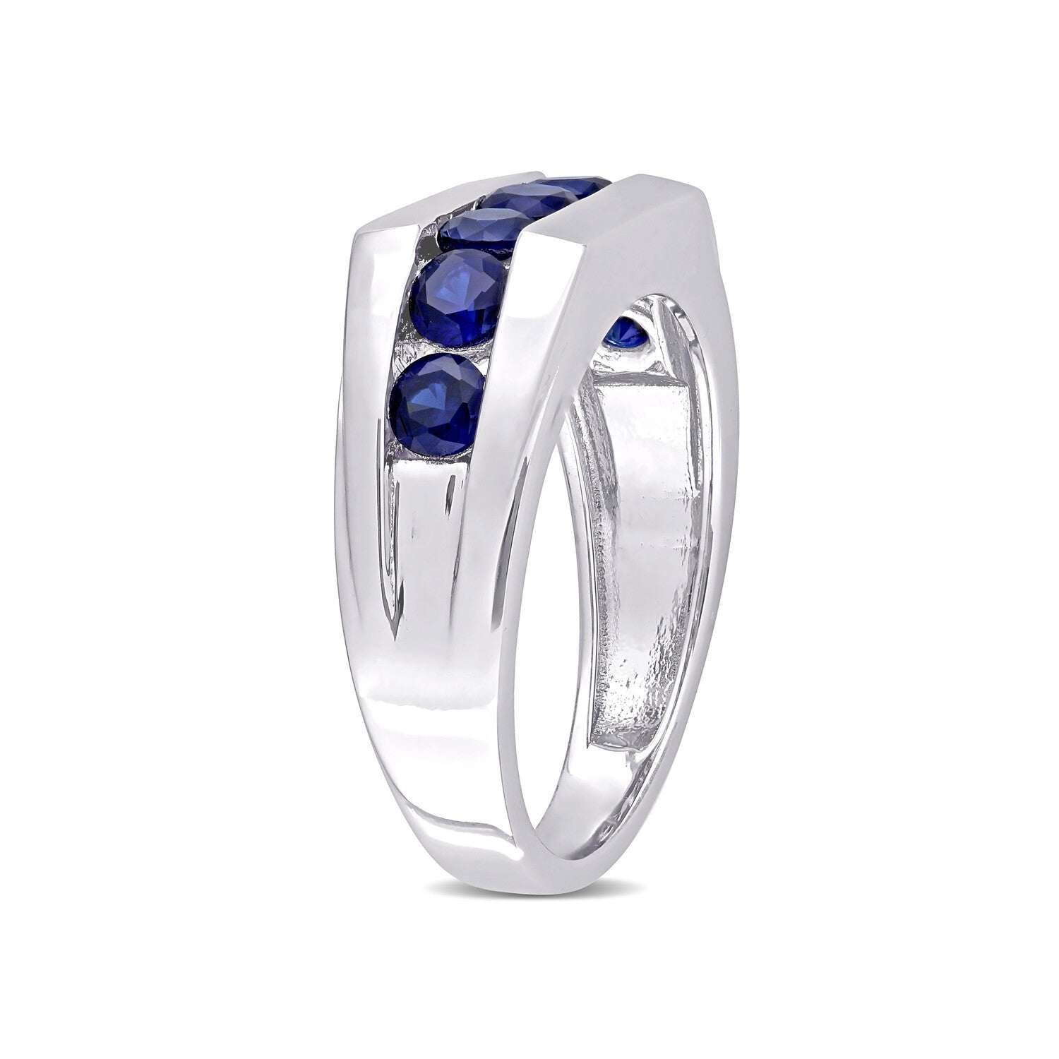 1 1/4 ct TGW Created Blue Sapphire Channel Signet Ring // Sterling Silver