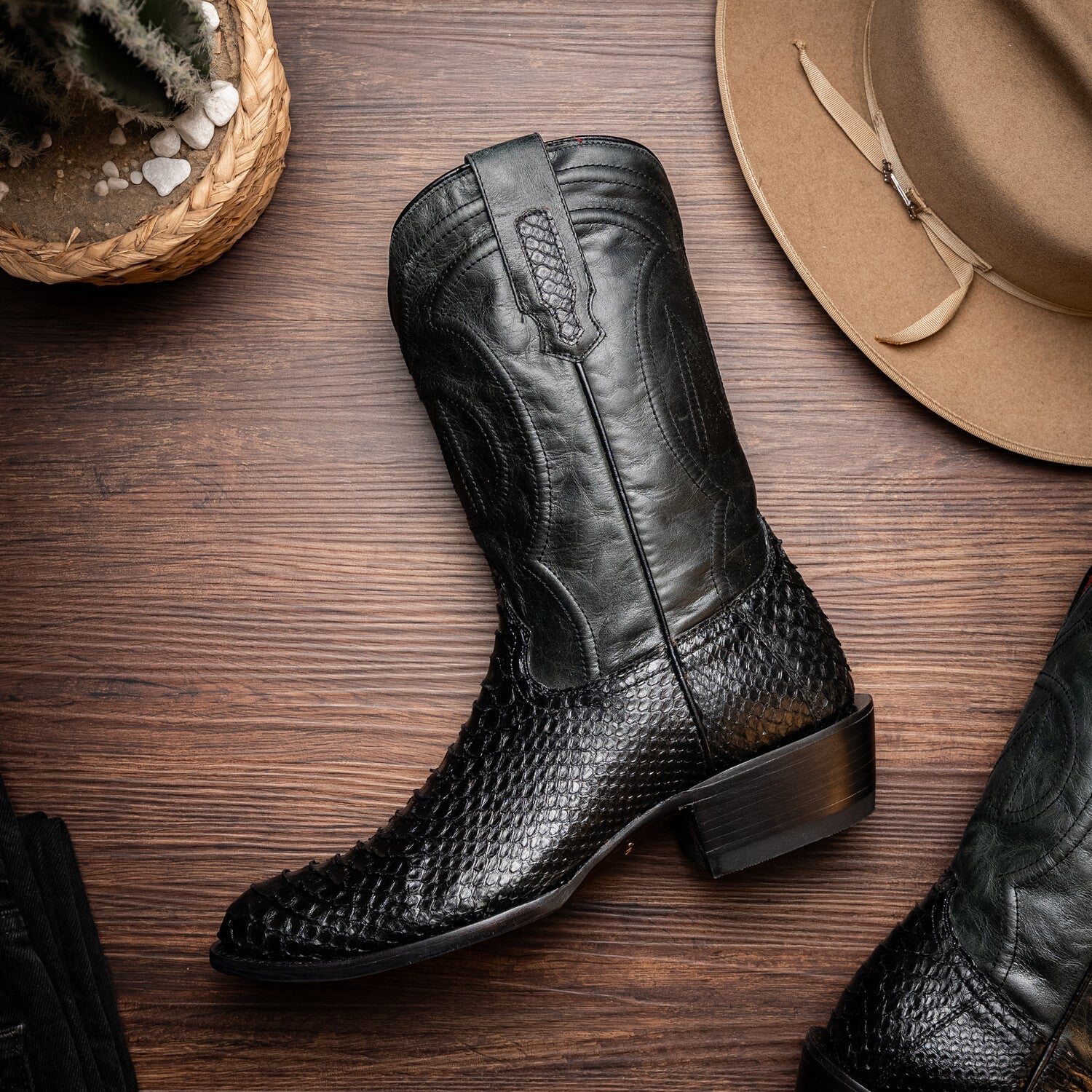 Western Collection Kansas // Python Leather Cowboy Boot // Black