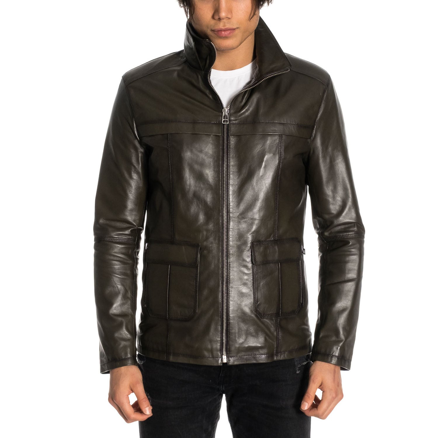 Aden Leather Jacket // Khaki