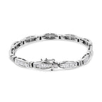14K White Gold 2.0 Cttw Princess and Round Diamond Bar and Link Bracelet (I-J Color, I1-I2 Clarity) - 7.25" Inches