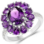 11.60 Carat Genuine Amethyst and White Topaz .925 Sterling Silver 3 Piece Jewelry Set (Ring, Earrings, and Pendant w/ Chain)