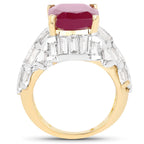 14K Yellow Gold Plated 10.76 Carat Glass Filled Ruby and White Topaz .925 Sterling Silver Ring