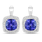 5.95 Carat Genuine Tanzanite and White Diamond 14K White Gold Earrings