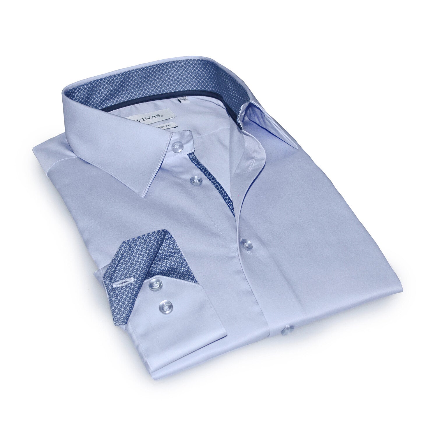 Contrast Collar & Cuff Button Up // Light Blue + Blue Dots Trim