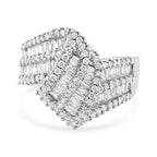 14K White Gold 1-1/2 Cttw Round and Baguette Diamond Bypass Cocktail Ring Band (H-I Color, SI1-SI2 Clarity) - Size 7