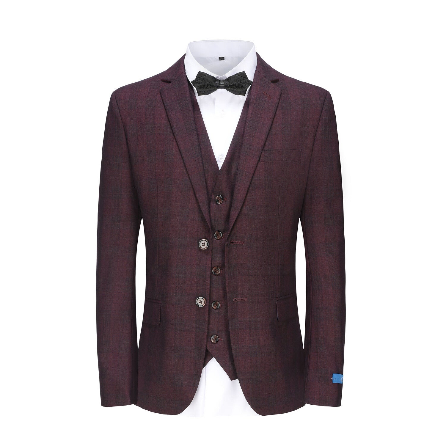 3-Piece Performance Stretch Slim Fit Check Suit // Burgundy