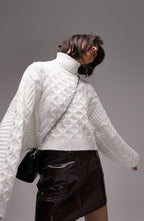 Topshop Turtleneck Cable Stitch Sweater in Cream , Size Small