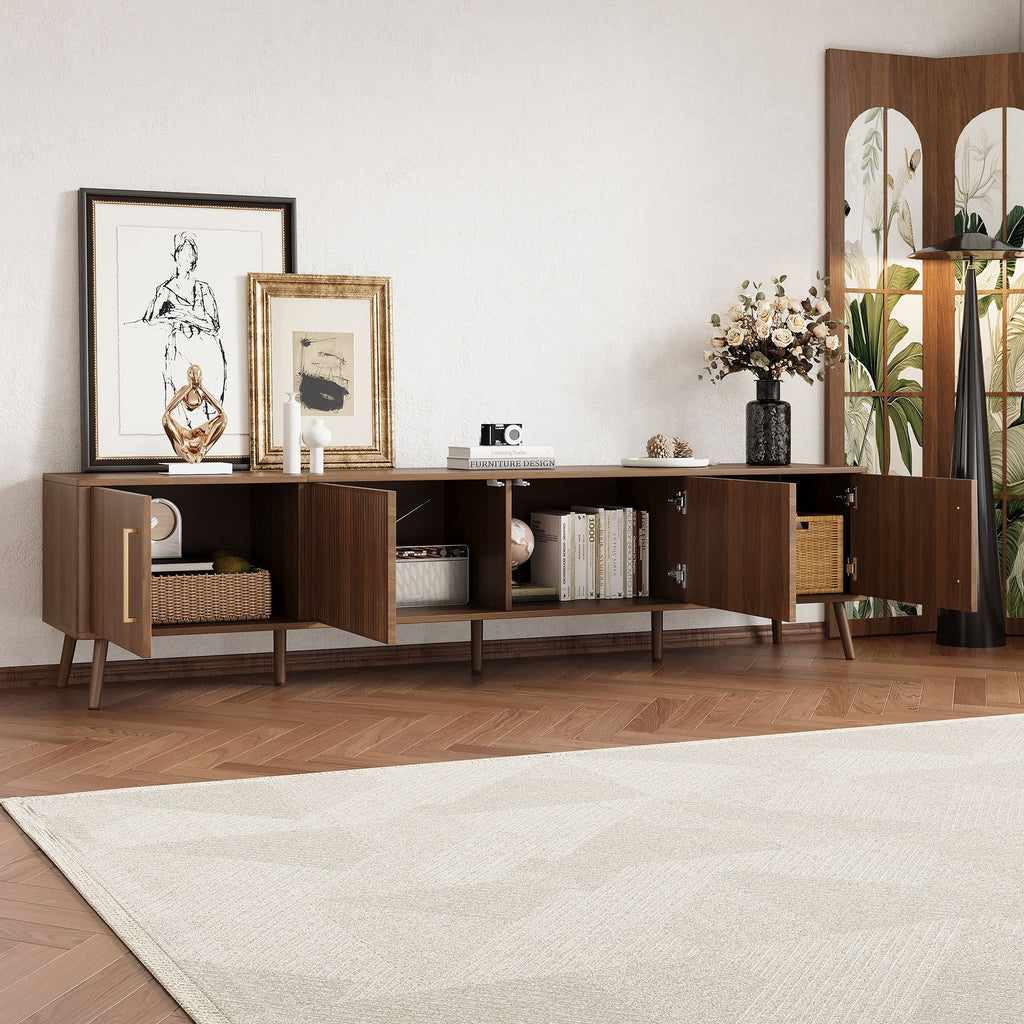 TV Stand For TVs Up To 85" With Fluted Door - Walnut