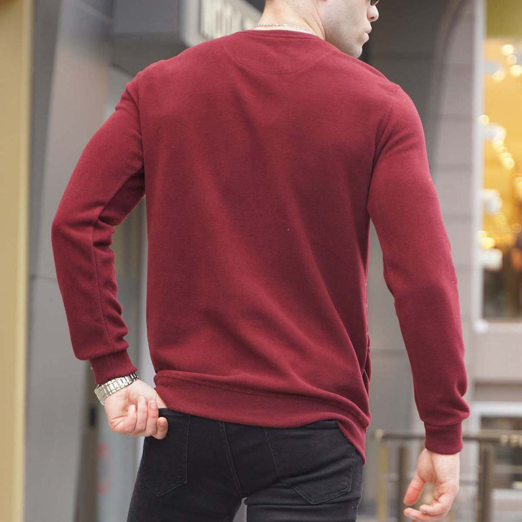 Crewneck w/ Knitted Details Sweater //Burgundy
