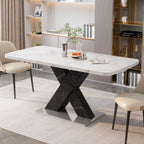 Rectangle Dining Table With Stretchable Top - White / Black