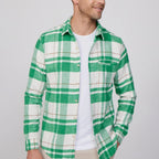 Slim Fit Flap Single Pocket Winter Plaid Lumberjack Shirt // White + Green
