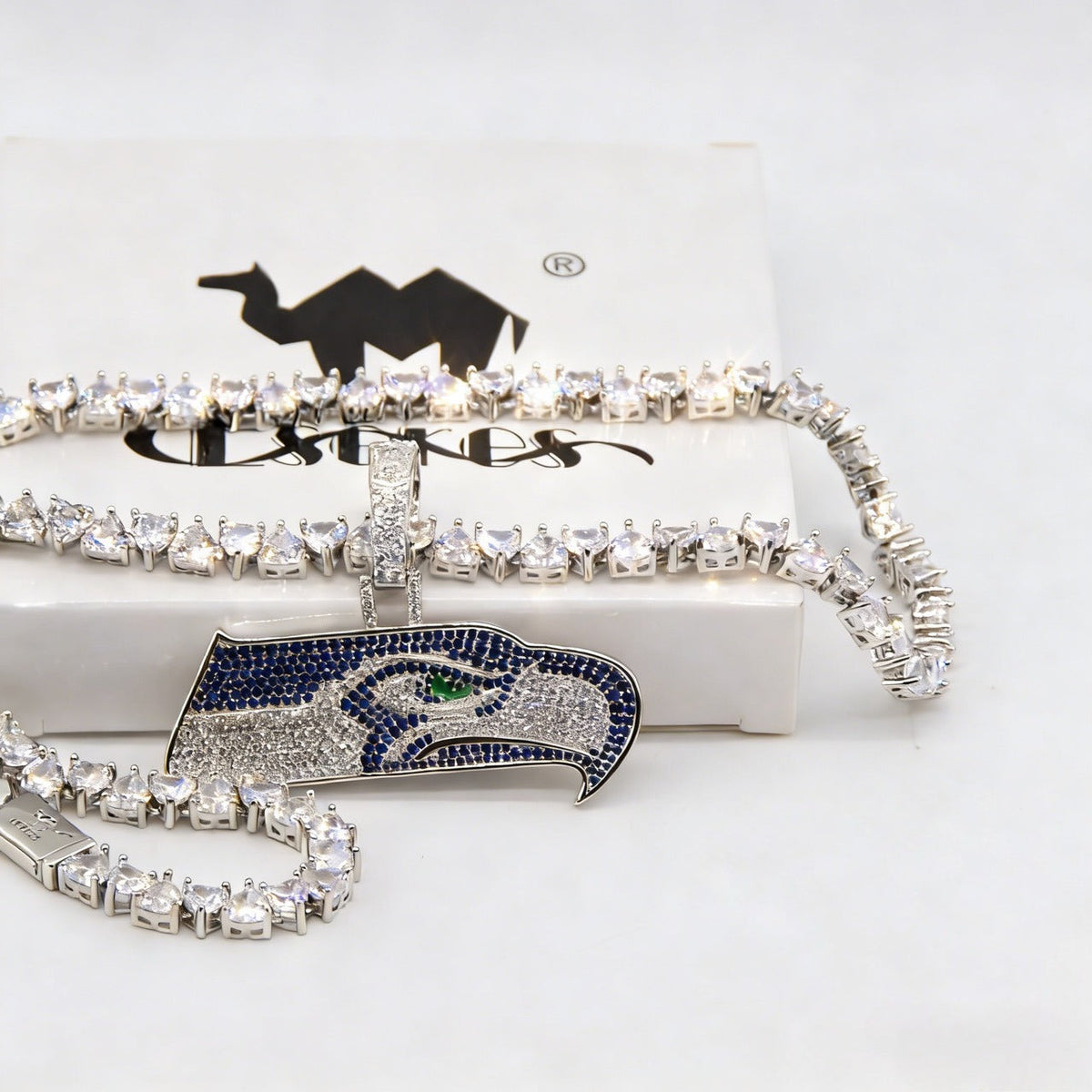 Seattle Seahawks Logo Pendant Necklace – with Heart Tennis Chain for Fans