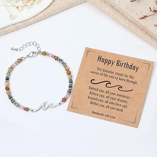 Ocean Wave Bracelet – Adjustable Beaded Bracelet with Wave Charm, Perfect Gift for Her
