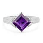 2.55 Carat Genuine Amethyst and White Topaz .925 Sterling Silver Ring