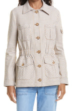 Veronica Beard Check Camp Jacket, Size 12 in White Multi