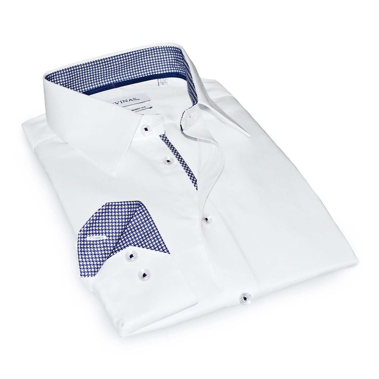 Contrast Collar & Cuff Button Up // White + Nailshead Navy Trim