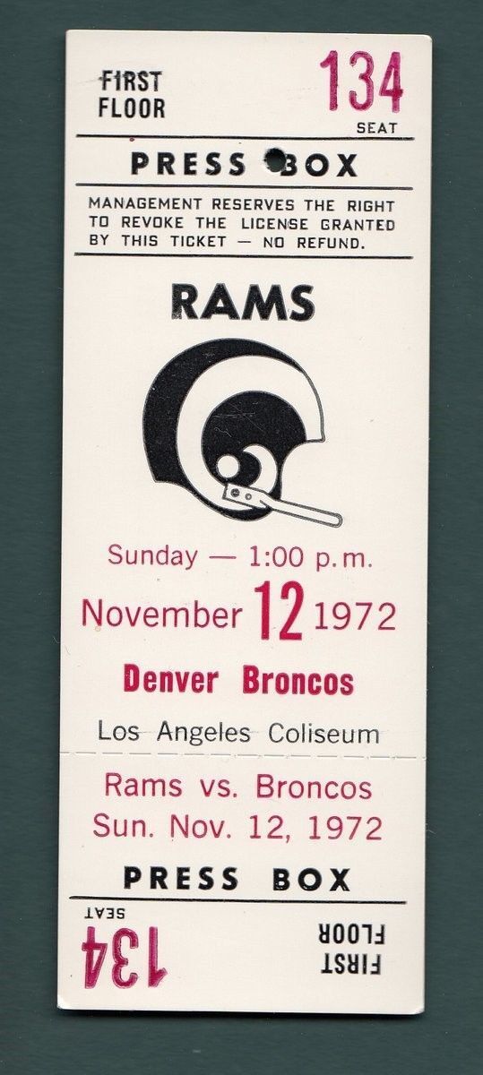 1972 LA Rams vs. Detroit Lions Full Ticket @ Los Angeles Coliseum 128443