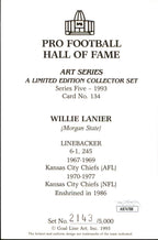 Willie Lanier HOF Autographed Goal Line Art GLAC Postcard Kansas City Chiefs JSA
