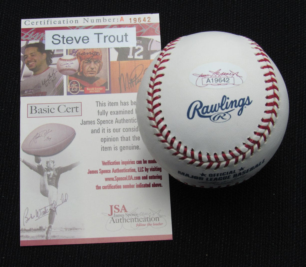 Steve Trout Signed/Auto Yankees 100th OML Baseball JSA  186839
