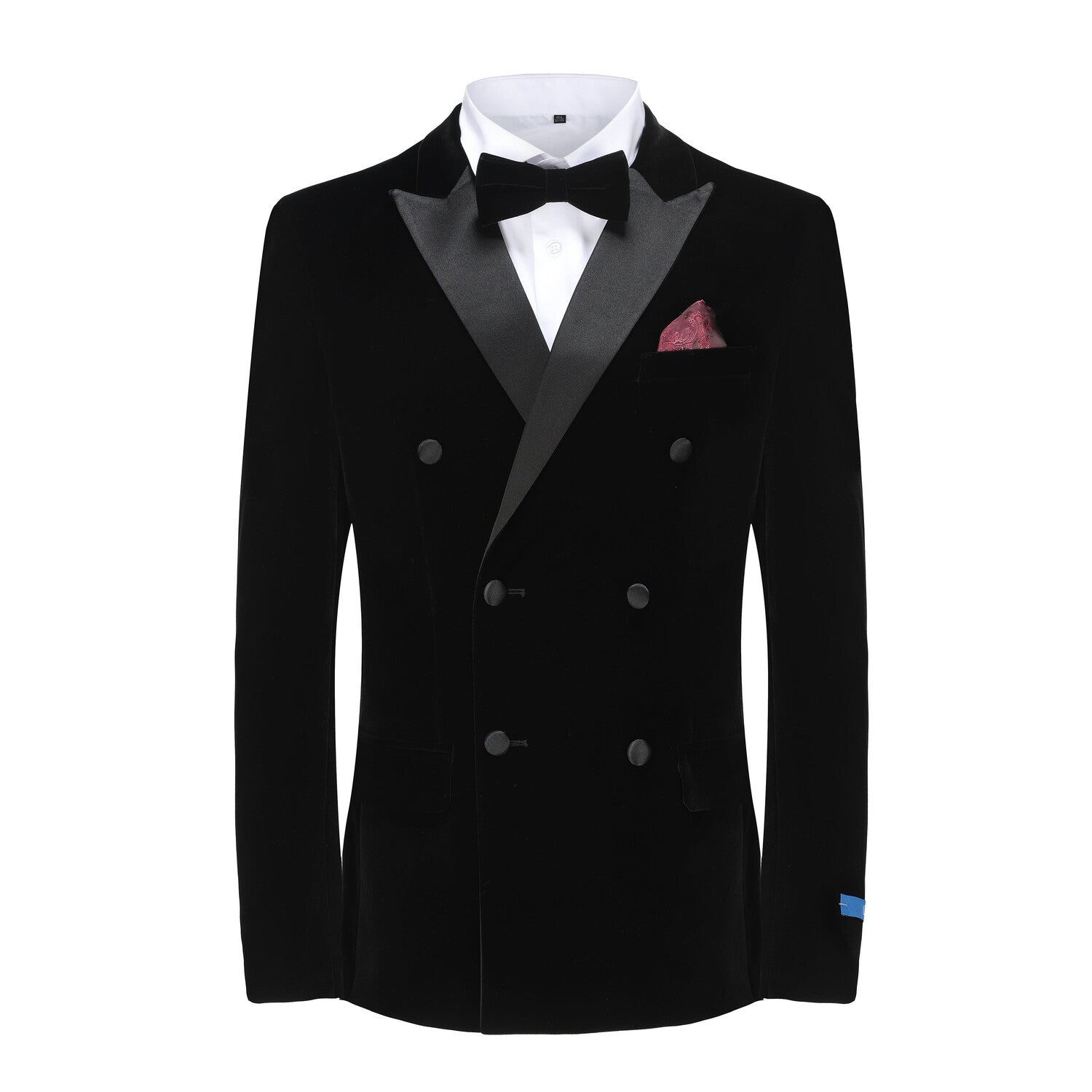 2-Piece Velvet Birdseye Lapel Double-Breasted Slim-Fit Tuxedo With Performance Stretch Pants // Black
