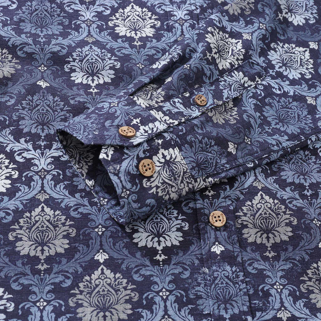 Men's Hawaiian Shirt Budapest Cotton Button-down Long Sleeve Aloha Shirt By Sherry