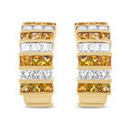 18K Yellow Gold 1 3/4 Cttw Invisible Set Princess Cut Diamond and 2.5mm Yellow Sapphire Huggie Hoop Earrings (F-G Color, VS1-VS2 Clarity)