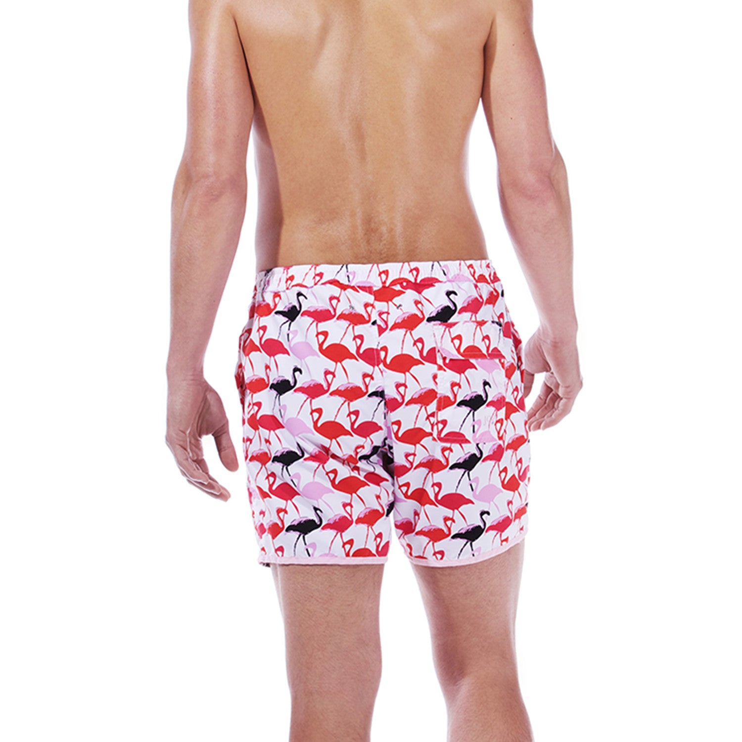 Paris Beach Flamingo Print Swim Trunks // Rose
