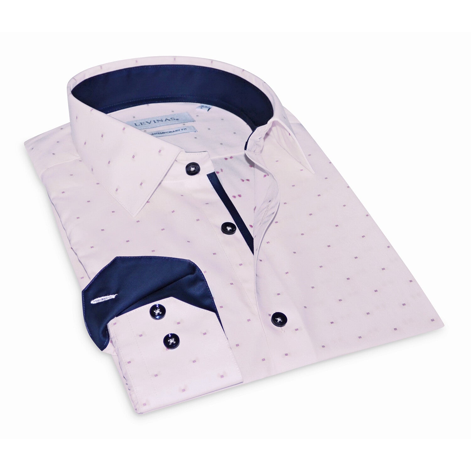 Contrast Collar & Cuff Button Up // Light Pink + Solid Navy Trim