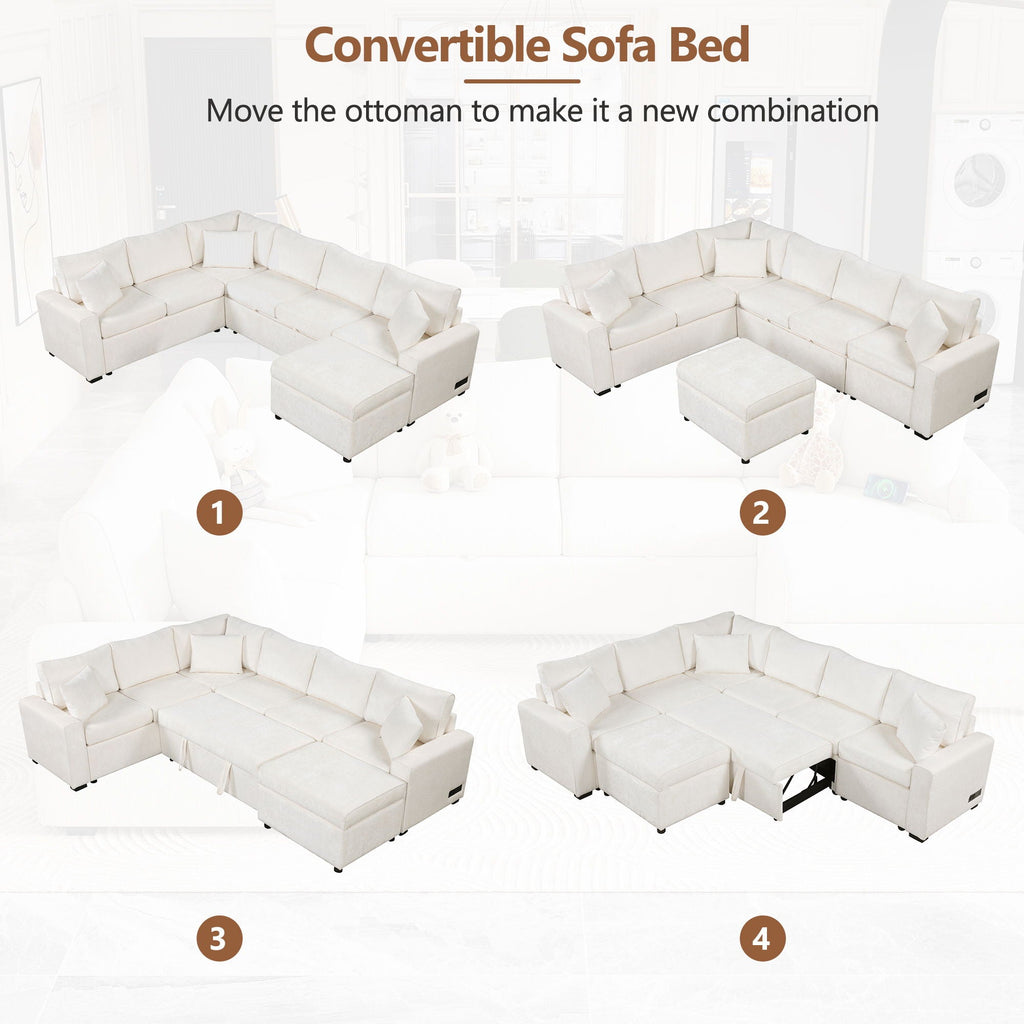 Sectional Sofa Pull-Out Sofa Bed Sleeper With A Storage Ottoman