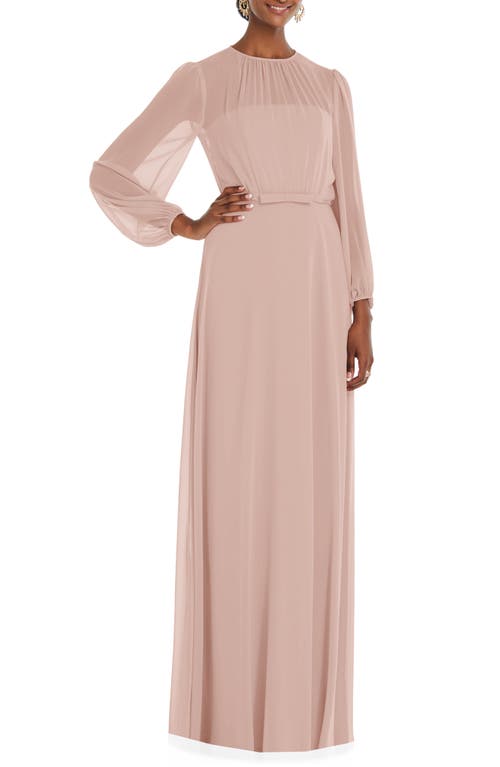 Dessy Collection Long Sleeve Evening Gown in Toasted Sugar, Size 8